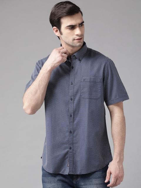 

Blackberrys Men Navy Blue & White Slim Fit Self Design Casual Shirt