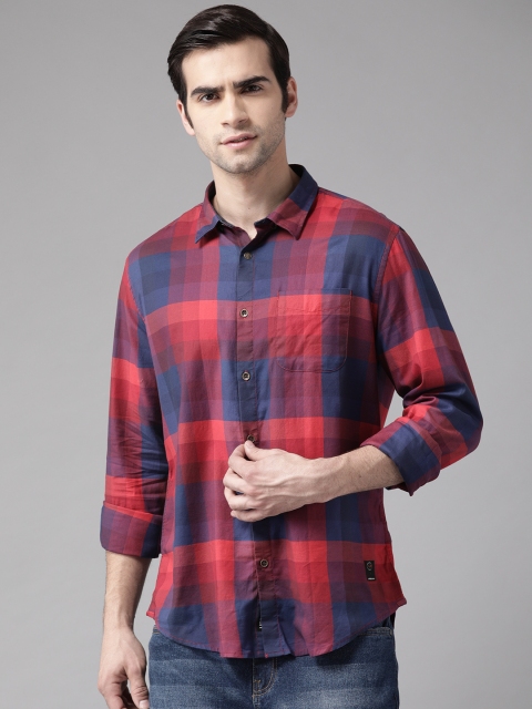 

Blackberrys Men Red & Blue Slim Fit Checked Casual Shirt