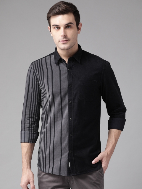 

Blackberrys Men Navy Blue & Charcoal Grey Corduroy Slim Fit Colourblocked Casual Shirt