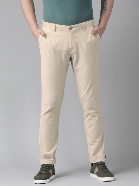 

Blackberrys Men Cream-Coloured Sharp Regular Fit Corduroy Trousers
