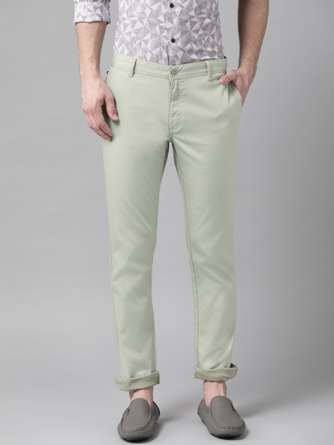 

Blackberrys Men Green Sharp Fit Self Design Regular Trousers