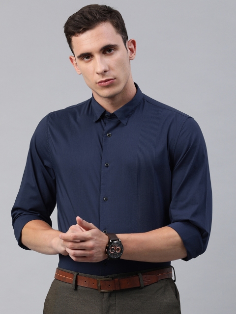 

Blackberrys Men Navy Blue Trim Fit Solid Casual Shirt with Pin-Tuck Detail