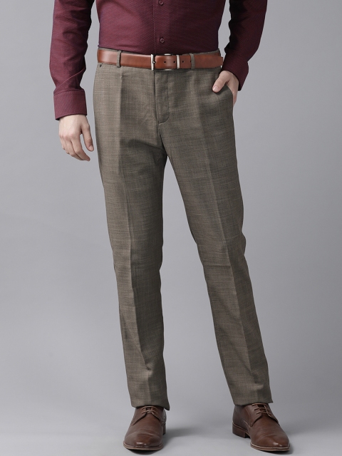 

Blackberrys Men Brown Self-Design Tapered Fit Formal Trousers