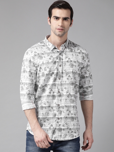 

Blackberrys Men White & Grey Trim Fit Printed Casual Shirt