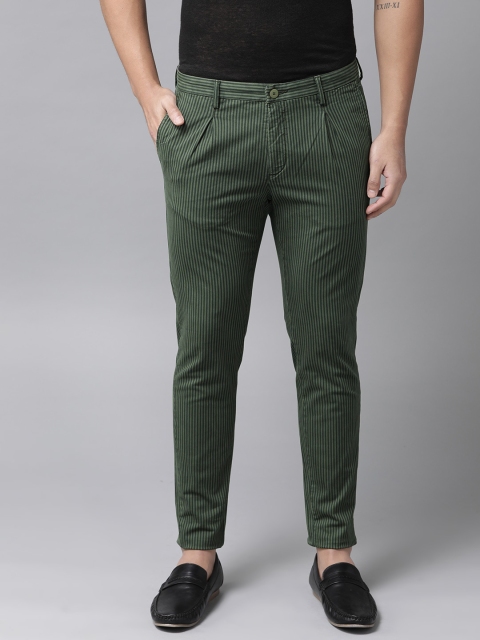 

Blackberrys Men Green & Navy Blue Roger Slim Fit Striped Chinos