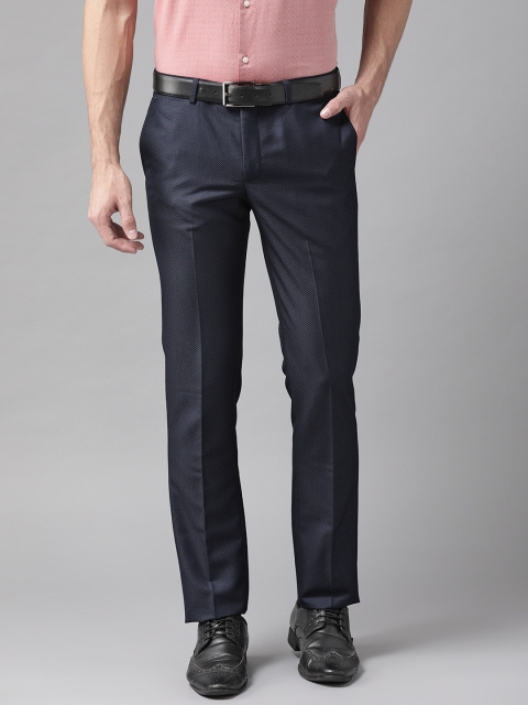 

Blackberrys Men Navy Blue Sharp Regular Fit Self Design Formal Trousers