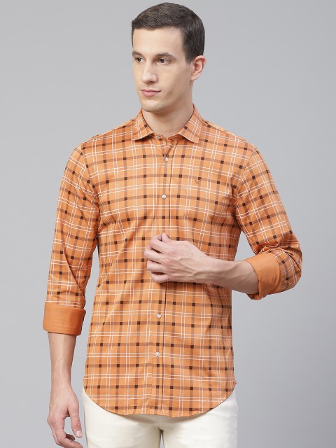 

Blackberrys Men Coral Orange & White Trim Regular Fit Checked Casual Shirt