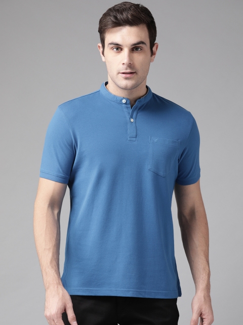 

Blackberrys Men Blue Solid Mandarin Collar T-shirt