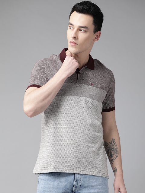 

Blackberrys Men Grey & Maroon Self Design Polo Collar T-shirt