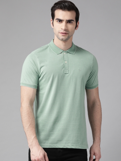 

Blackberrys Men Green Striped Polo Collar T-shirt