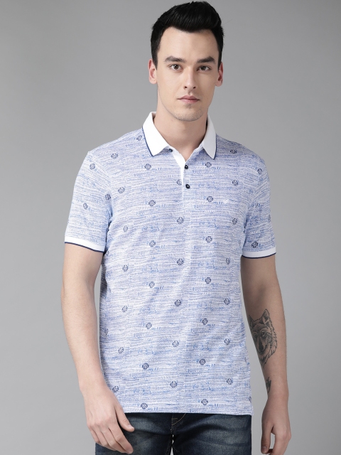 

Blackberrys Men BLue & White Printed Polo Collar T-shirt