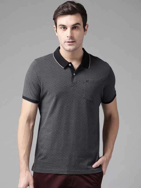 

Blackberrys Men Black & Charcoal Grey Printed Polo Collar T-shirt