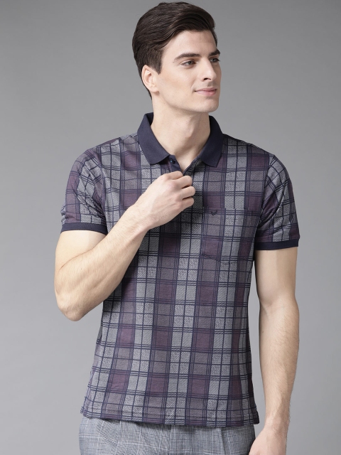 

Blackberrys Men Navy Blue & Purple Checked Polo Collar T-shirt