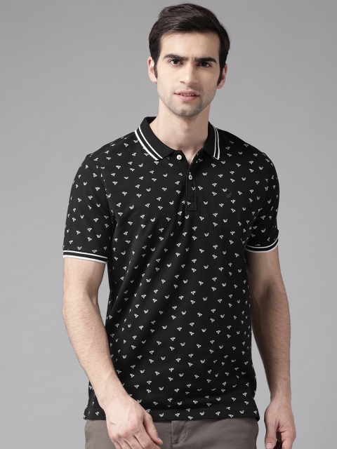 

Blackberrys Men Black & White Printed Polo Collar T-shirt