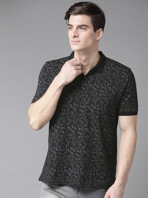 

Blackberrys Men Black & Grey Printed Polo Collar T-shirt