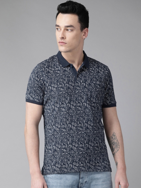 

Blackberrys Men Navy Blue & White Printed Polo Collar T-shirt