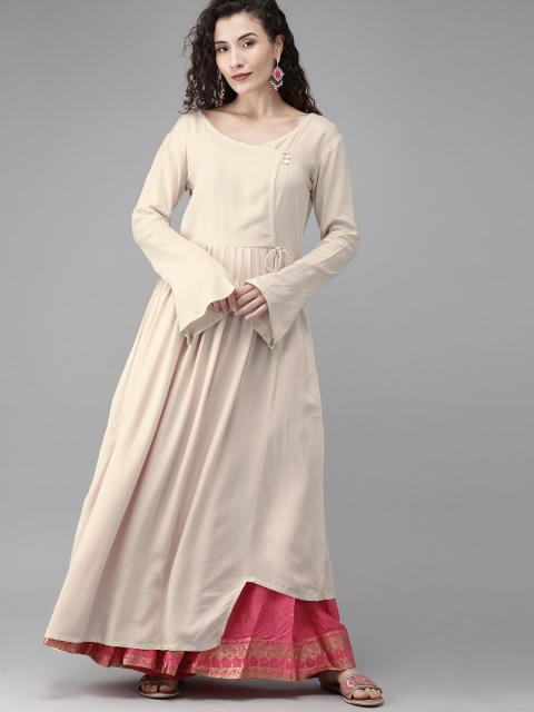 

Anyuka Women Off-White Solid A-Line Angrakha Kurta