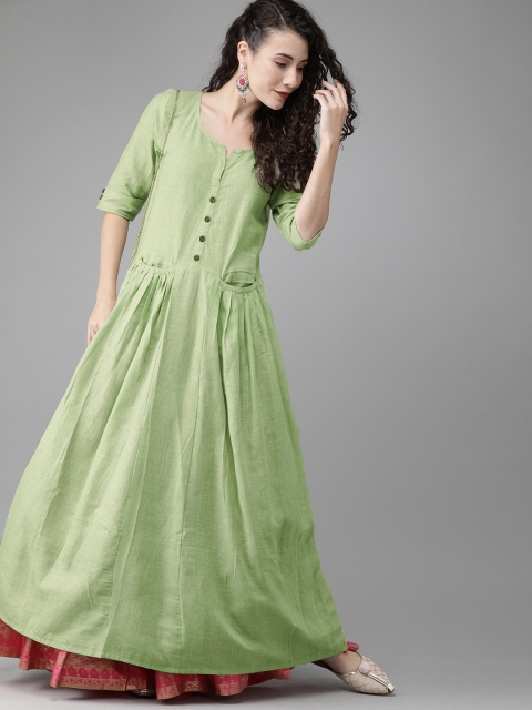 

Anyuka Women Green Solid A-Line Kurta with Pleated Detailing