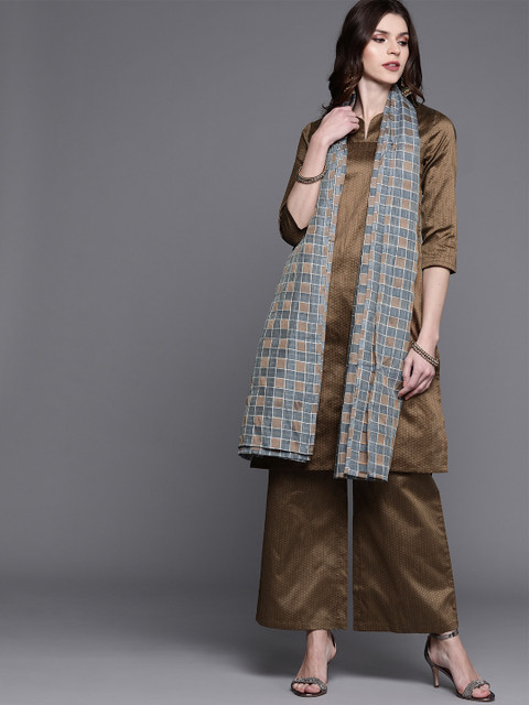 

AKS Couture Women Brown Self Design Kurta with Palazzos & Dupatta