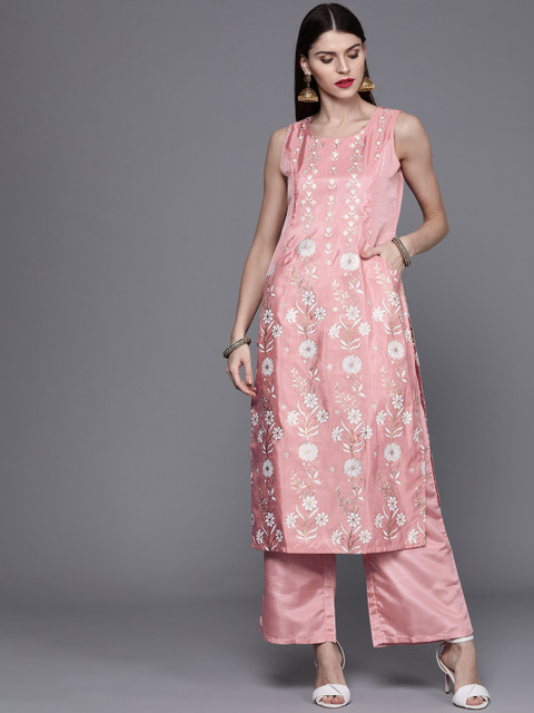 

AKS Couture Women Pink & White Floral Print Kurta with Palazzos