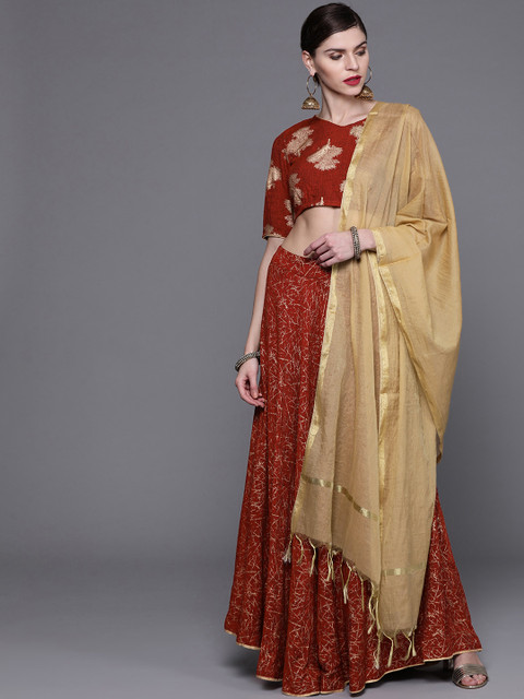 

AKS Couture Red & Golden Printed Lehenga Choli With Dupatta