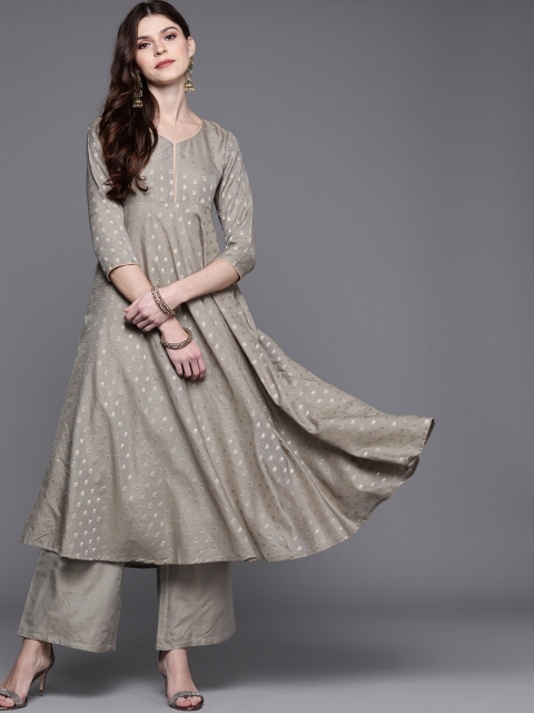 

AKS Couture Women Grey & Golden Woven Design Kurta with Palazzos