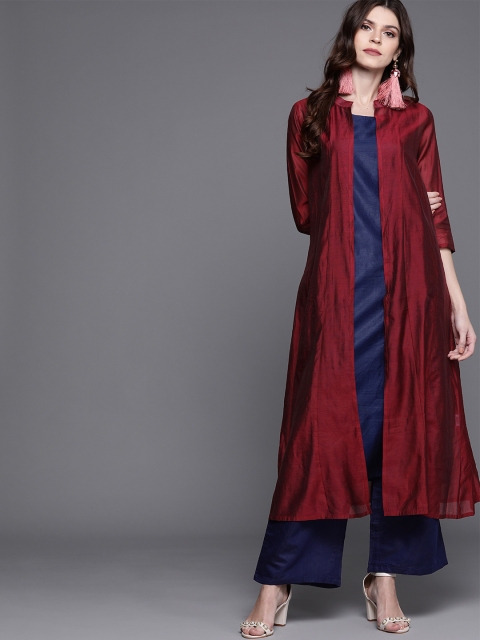 

AKS Couture Women Maroon & Navy Blue Solid Kurta with Palazzos