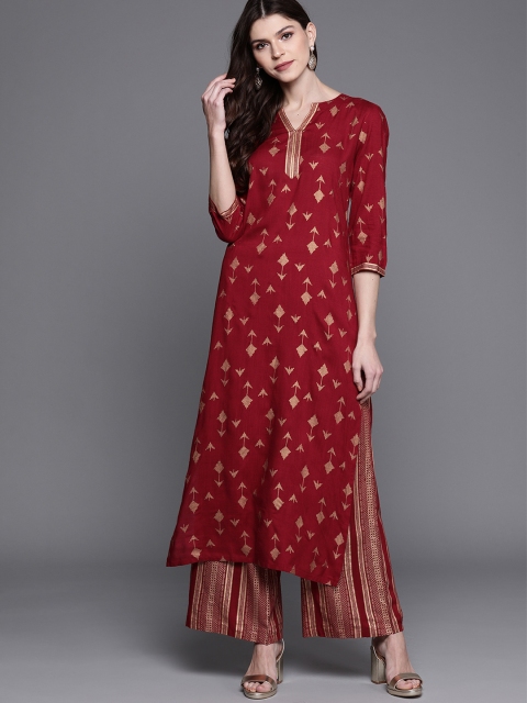 

AKS Couture Women Maroon & Golden Printed Kurta with Palazzos