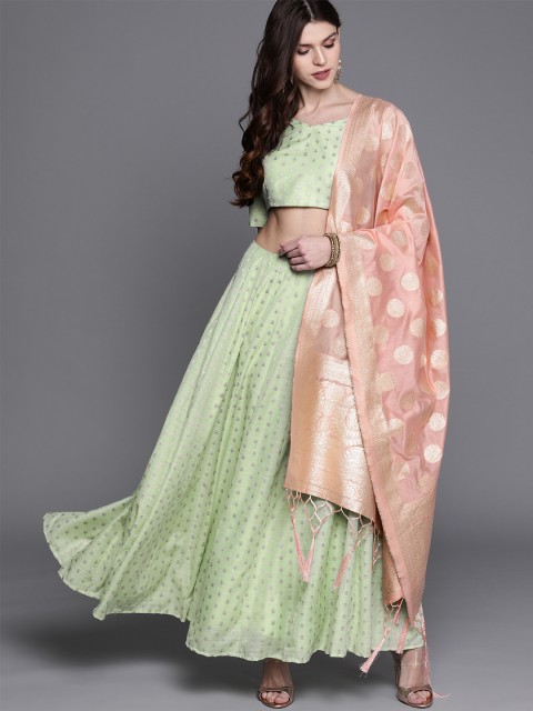 

AKS Couture Green & Golden Woven Design Ready to Wear Lehenga & Blouse with Dupatta
