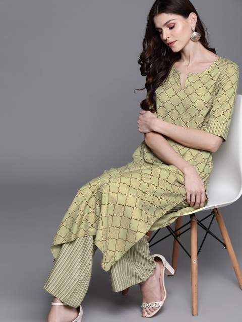 

AKS Couture Women Green & Golden Printed Kurta with Palazzos