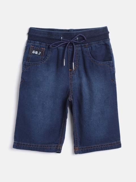 Boys Navy Blue Chambray Washed Regular Fit Shorts