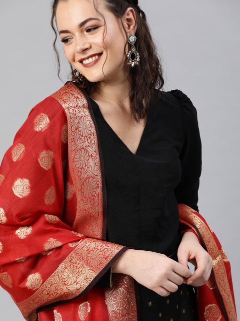 

Tulsattva Red & Golden Woven Design Dupatta
