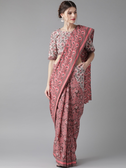 

AKS Pink & Charcoal Grey Printed Saree with Stiched Blouse