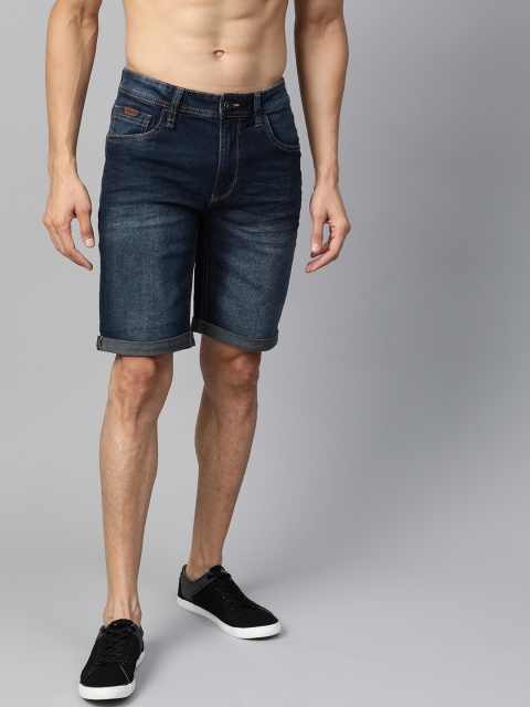 

Roadster Men Navy Washed Regular Fit Denim Shorts, Navy blue
