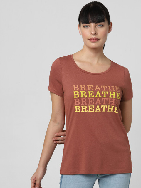 

Vero Moda Women Rust Brown Printed Round Neck T-shirt