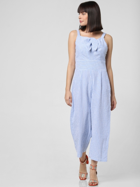 

Vero Moda Women White & Blue Striped Basic Jumpsuit