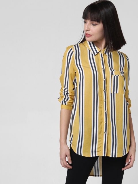 

Vero Moda Women Yellow & White Regular Fit Striped Casual Shirt