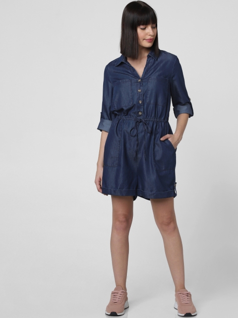

Vero Moda Women Blue Solid Denim Playsuit