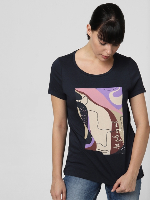 

Vero Moda Women Navy Blue Printed Round Neck T-shirt