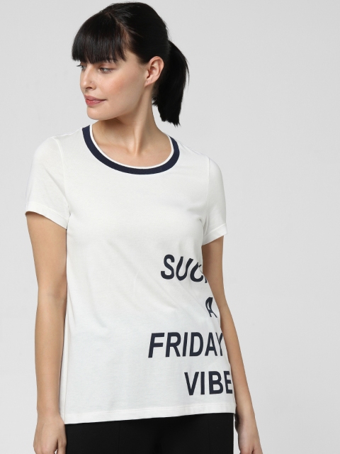 

Vero Moda Women White Printed Round Neck T-shirt