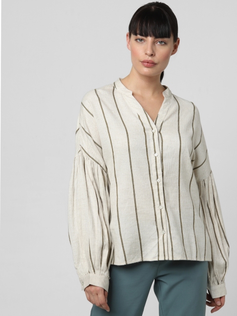 

Vero Moda Women Off-White & Green Striped Shirt-Style Top