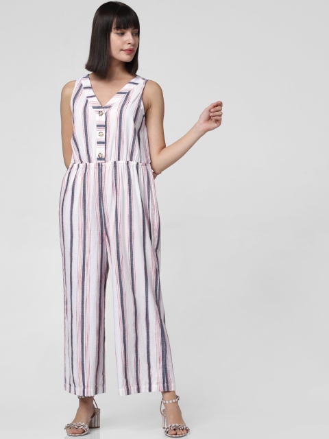 

Vero Moda Women Off-White & Navy Blue Striped Basic Jumpsuit