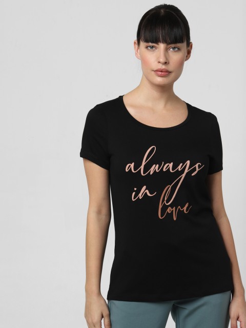 

Vero Moda Women Black Printed Round Neck T-shirt