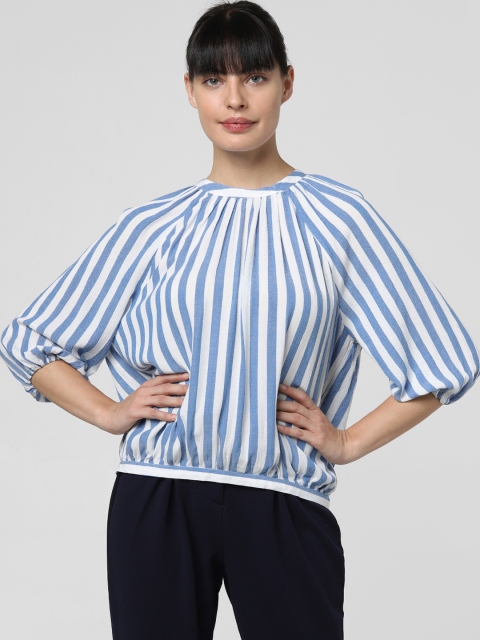 

Vero Moda Women White & Blue Striped Boxy Top