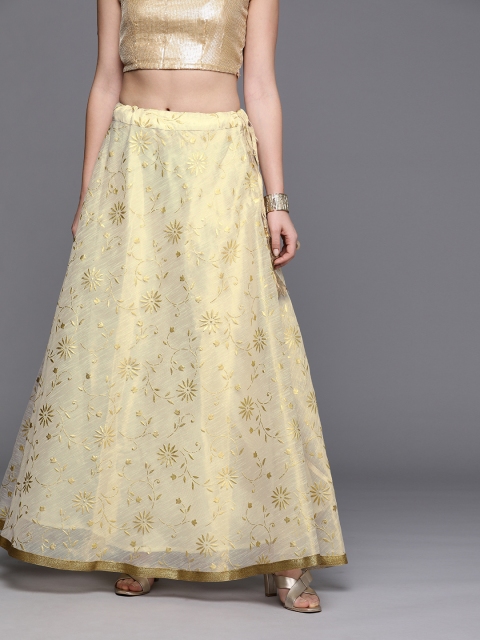 

studio rasa Women Off-White & Gold-Toned Foil Printed A-Line Maxi Skirt