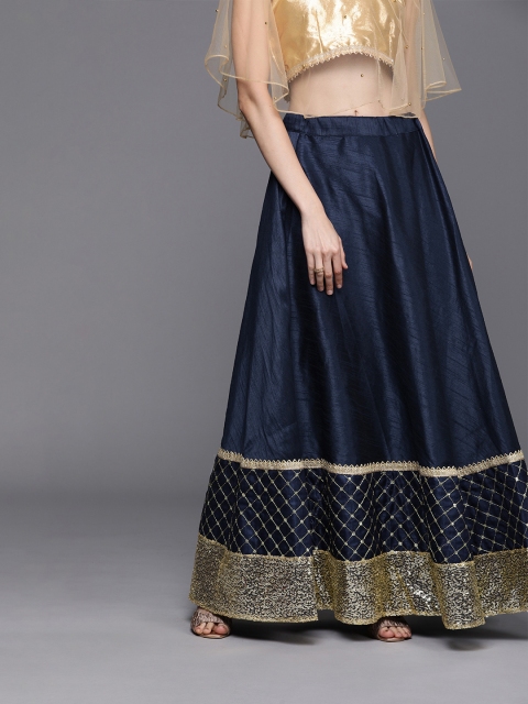 

Studio Rasa Women Navy Blue Embellished Flared Bias Maxi Skirt