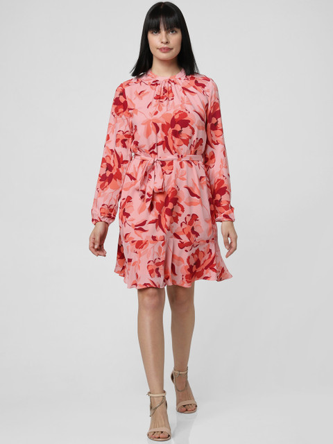 

Vero Moda Women Pink & Burgundy Floral Print Fit and Flare Dress