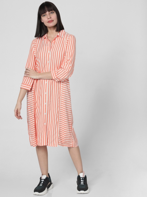 

Vero Moda Women White & Pink Striped Shirt Dress