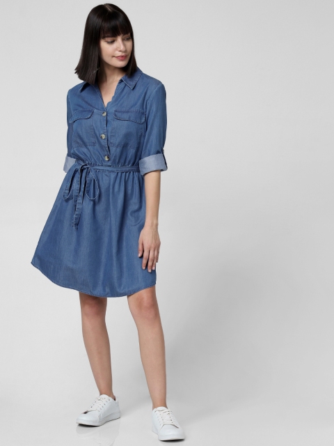 

Vero Moda Women Blue Denim Solid Fit and Flare Dress