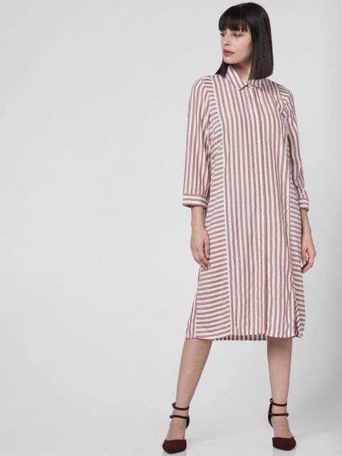 

Vero Moda Women White Striped & Maroon Shirt Dress